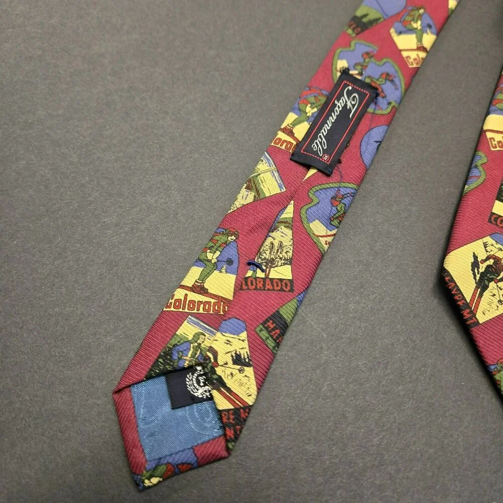 Vintage Façonnable Colorado Ski Theme Handmade Silk Tie 58 X 3.75 Made In France - Picture 4 of 7